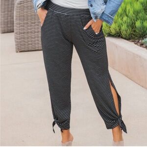 Tickled Teal Striped Ankle Pants with Tie Details